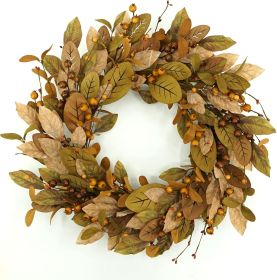 20" Handcrafted Fall Wreath Adorned with Brown Magnolia Leaves and Pomegranate Berries
