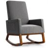Upholstered High Back Rocking   Chair with Side Pocket and Rubbewood Base