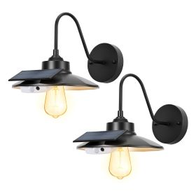 2-Pack Solar Farmhouse Outdoor Gooseneck Barn Sconce. Three Lighting Modes and Motion Sensor. E27 Bulb Compatible
