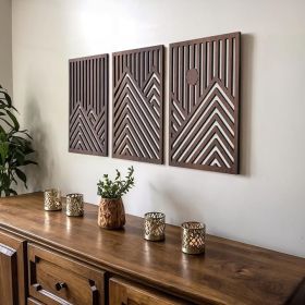 Set of 3 Modern Walnut Wooden Wall Sculptures