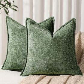 Pack of 2 Forest Green Throw Pillow Covers 18" x 18" Soft Chenille Couch Pillow Covers