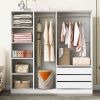 White Doorless Wooden Storage Wardrobe for Bedroom with Shelves and 3 Drawers