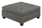 Antique Grey Tufted Cocktail Ottoman Seat with Breathable Leatherette Wooden Legs