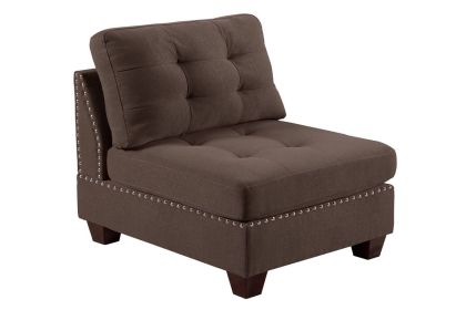1 Piece Black Coffee Linen-style Upholstered and Tufted Armless Chair. Nail Heads and Wooden Legs.