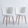 Set of 2 Modern White dining chair with iron tube wood color legs, shorthair cushions and comfortable backrest