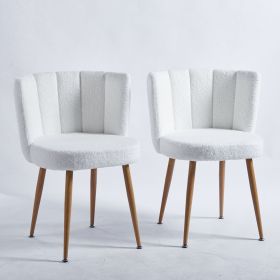 Set of 2 Modern White dining chair with iron tube wood color legs, shorthair cushions and comfortable backrest