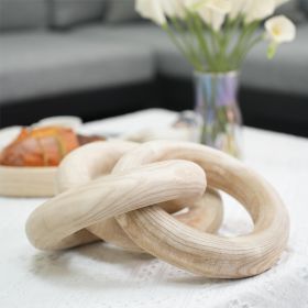 Hand-Carved Natural Wood 3-Link Decorative Round Chain Decorative Display