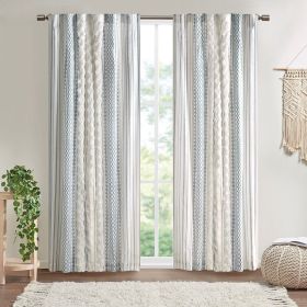 50"x 84" Imani Cotton Printed Curtain Panel with Chenille Stripe and Lining. White/Blue