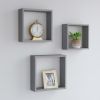 3 Pieces Wall Gray MDF (Medium Density Fiberboard) Cube Shelves