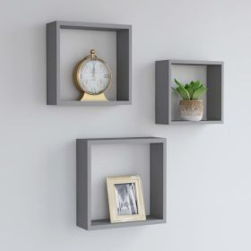 3 Pieces Wall Gray MDF (Medium Density Fiberboard) Cube Shelves