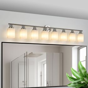 Modern 8-Light Brushed Nickel Finish Wall Sconce with Frosted Glass Lampshades. Bulbsnot included.