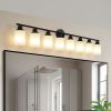 8-Light Contemporary Wall Sconce. Perfect for  Mirror Lighting. Frosted White Glass with Black Iron Frame.