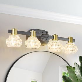 4-Light Vintage Vanity Wall Sconce for Bathroom and more, with Clear Crystal Lampshades and Black and Brass Iron Finish (No Bulbs)