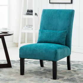 Teal Blue Pisano Contemporary Chenille Fabric Armless Accent Chair with Pillow.