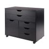 Black Winsome Halifax 3-Section Mobile Storage Cabinet with Locking Wheels. 3 Small and 2 Wide Drawers.