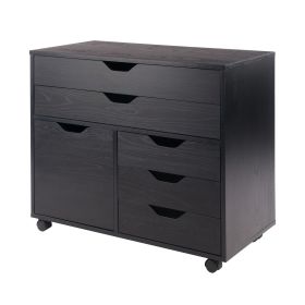 Black Winsome Halifax 3-Section Mobile Storage Cabinet with Locking Wheels. 3 Small and 2 Wide Drawers.