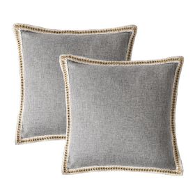 Set of 2 20" x 20" Throw Pillow Covers Gray Linen Trimmed Cushion Covers,