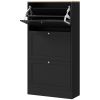Black Modern Shoe Storage Cabinet with 3 Flip Drawers and Adjustable Shelves for 18 Pairs of Shoes