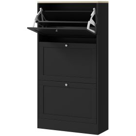 Black Modern Shoe Storage Cabinet with 3 Flip Drawers and Adjustable Shelves for 18 Pairs of Shoes