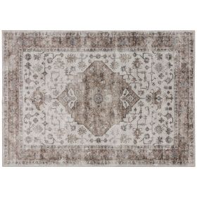 4’ x 6’ Tan Vintage Area Rug, Machine Washable, Non-Slip.