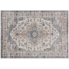 4’ x 6’ Brown and Light BlueVintage Style Area Rug,  Machine Washable, Non-Slip