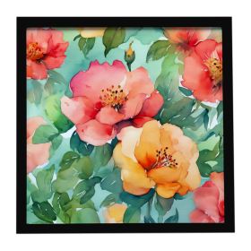Square, 8” x 8” Ready-to-Hang Georgia Cherokee Rose Watercolor. Framed Metal Print Wall Art.