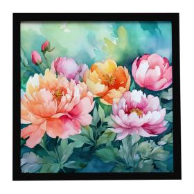 8” x 8” Watercolor “Indiana Peonies” Framed Metal Print, Ready to Hang
