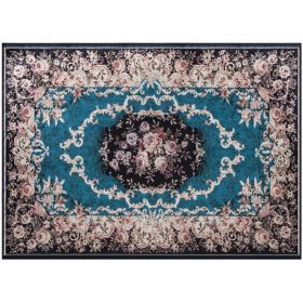 Floral Blue and Floral Vintage Area Rug. Non-Shedding Surface and Anti-slip Bottom