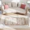 4’ x 6; Machine Washable Boho Print Area Rug. Non-Slip. Ivory and Brown.