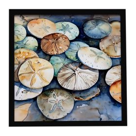 Framed Metal Sand Dollars Art Print. Ready to Hang, Square, 8" X 8"