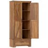 72"  Brown Farmhouse Kitchen Pantry Cabinet with 2 Doors and Adjustable Shelves,