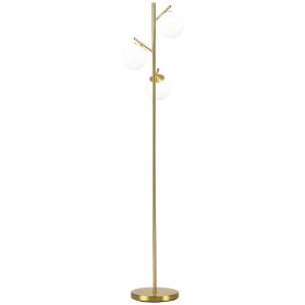 10.75"x 10.75"x 66.5" Gold Minimalist 3-Light Tree-style Standing Floor Lamp with Globe Lampshades.