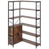 70" Tall 6-Tier Corner Bookshelf with Storage Cabinet, 2 Barn Doors and 10 Storage Shelves
