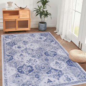 5’ x 8’ Washable Blue Area Rug. Low-Pile, Non-Slip, Non-Shedding. Foldable, Kid & Pet Friendly. From Loom & Luxe
