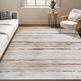 8’x 10’ Brown /Striped Non-Shedding Area Rug. Loom & Luxe Collection. Stylish and Stain Resistant.