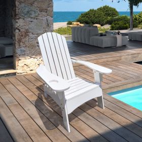 White Wood Adirondack Chair with Umbella Holder Hole on the Arm