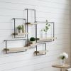 15.7" x 5.9" x 17.7" Iron and Wood Hanging Wall Shelf