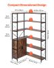 70" Tall 6-Tier Corner Bookshelf with Storage Cabinet, 2 Barn Doors and 10 Storage Shelves