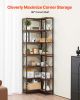 79" Tall, 7-Tier Corner Bookshelf. Heavy Duty Metal Frame with Wooden Shelves.
