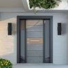 2 Modern Black Aluminum Exterior Outdoor Vertical Wall Sconces. Weatherproof. Ideal for Porch, Patio, Garage.