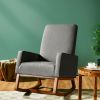 Upholstered High Back Rocking   Chair with Side Pocket and Rubbewood Base