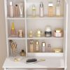Multi-tier Vanity Dressing Table with LED-lit Mirror and Hidden Storage. Padded Stool, Adjustable Lighting and Dust-proof Shelves