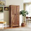 72"  Brown Farmhouse Kitchen Pantry Cabinet with 2 Doors and Adjustable Shelves,