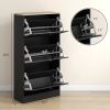 Black Modern Shoe Storage Cabinet with 3 Flip Drawers and Adjustable Shelves for 18 Pairs of Shoes