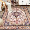 6’ x 9’ Vintage Boho Large Persian Area Rug. Blue and Gold Flower Design. Non-slip and Washable