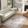 4’ x 6’ Tan Vintage Area Rug, Machine Washable, Non-Slip.