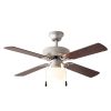 42” Satin Nickel Downrod Ceiling Fan with Light Kit. 4 Blades, Reverse Airflow. Pull-chain Operation