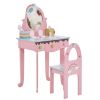 Children's Pink Vanity Table and Chair Set. 7pcs with Mirror and Stool, 3 Drawers and Tabletop Storage Pretend Play Makeup Toys