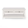 Farmhouse Style 2 Tier Coffee Table with 2 Rattan Drawers and Storage Shelf