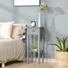 2-Tier Gray Tall Narrow Accent Table with Drawer and Bottom.